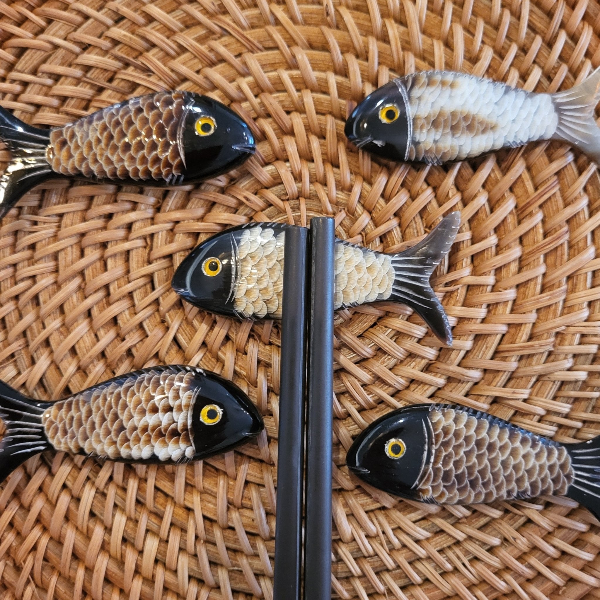 Horn Chopsticks Stand Fish from Inside Living Singapore. Shown alternative angle.