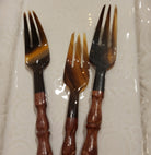 Dessert fork handcrafted from horn with a wooden handle, 13 cm long, each piece naturally unique