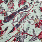 Kantha cotton throw and bedspread in peacock design, handmade quilted bedcover with running-stitch detail