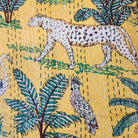 Hand-stitched kantha cotton bedspread in a safari animal block print, queen size 225 x 275 cm