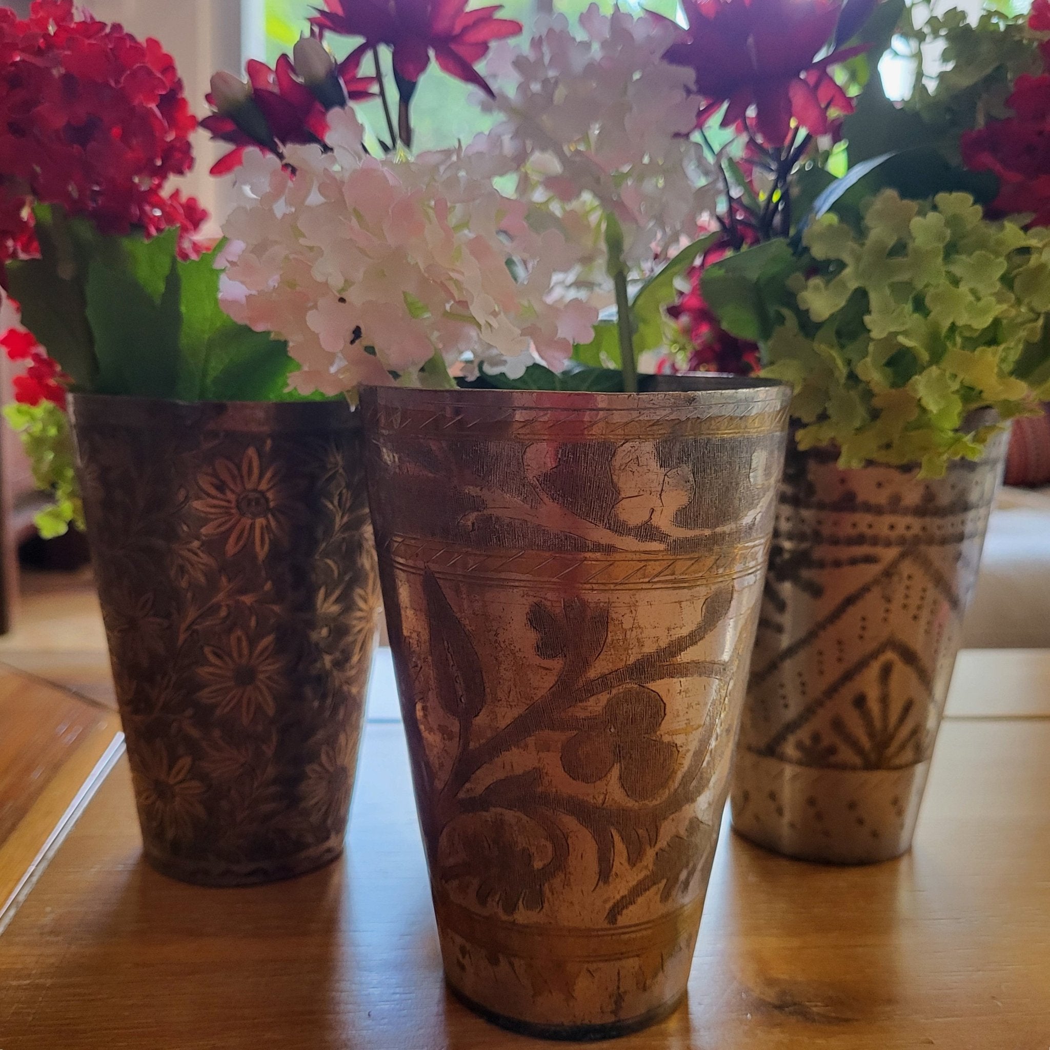 Handmade vintage brass lassi cup, around 8 cm diameter and 11.5 cm tall, decorative accessory