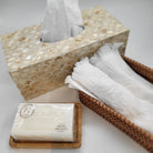 Handmade ivory mother of pearl tissue box cover with iridescent shades, 24 x 12 x 9 cm