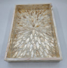 Mother of pearl tray in ivory inlay on a wood base, 25 x 17cm, a handmade tray for serving or trinkets