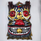 Handmade carved and painted wooden Simba wall mask with a rustic finish, about 25 cm tall