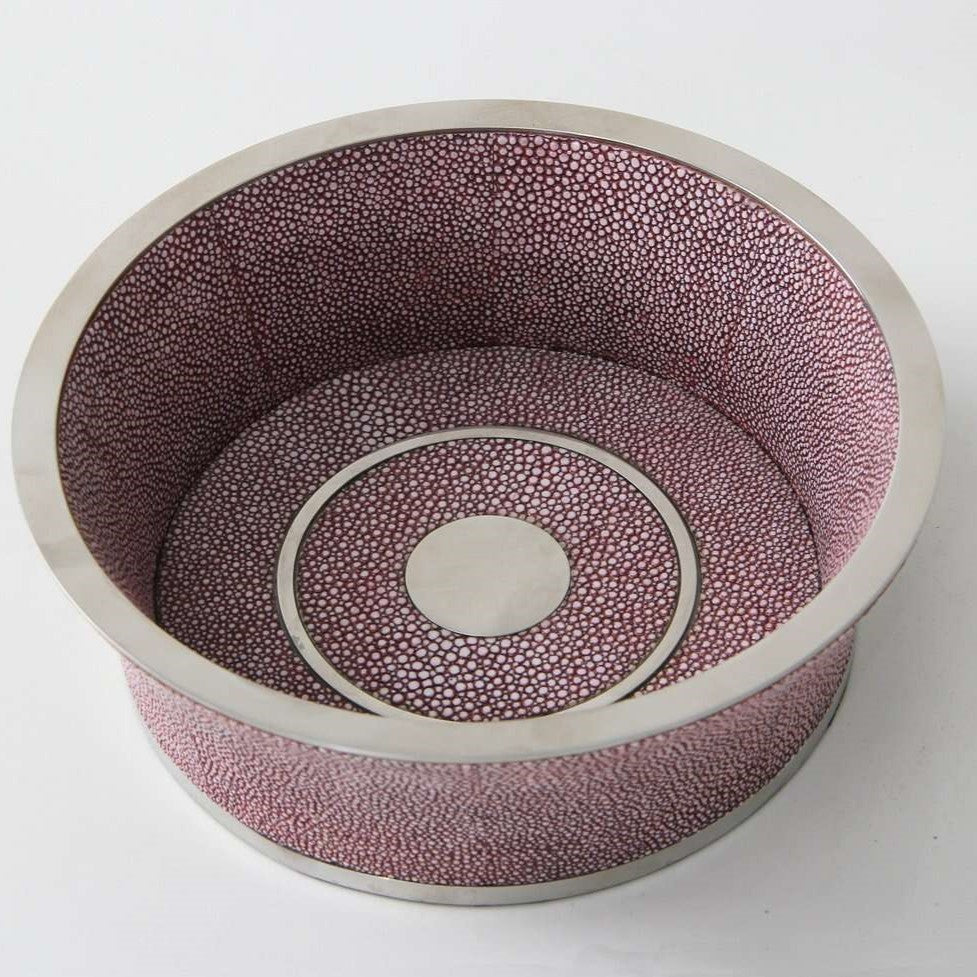 Wine bottle coaster in mulberry faux shagreen and stainless steel, 16 x 16 cm, fits wine and champagne bottles