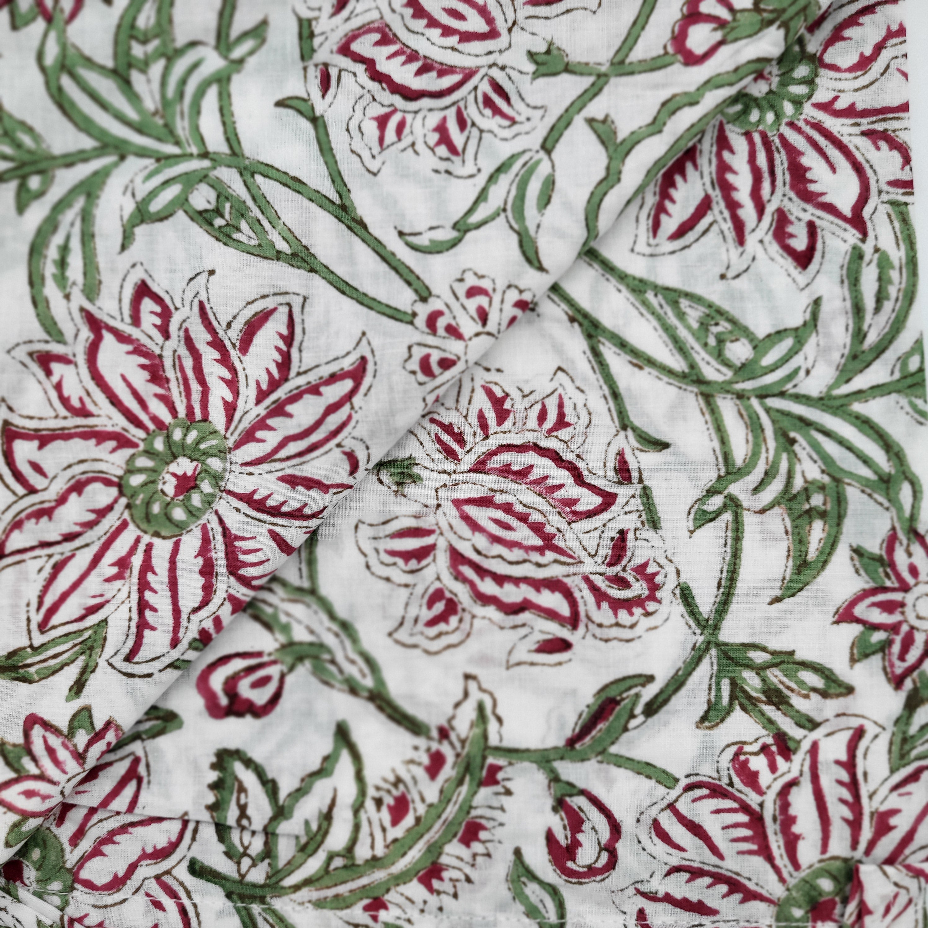 Block Print Runner Reversible White Blossom: block-printed cotton table runner for dining, from Inside Living Singapore.