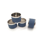 Set of four faux shagreen and stainless steel napkin rings in Nile blue, 5 cm diameter and 4 cm high