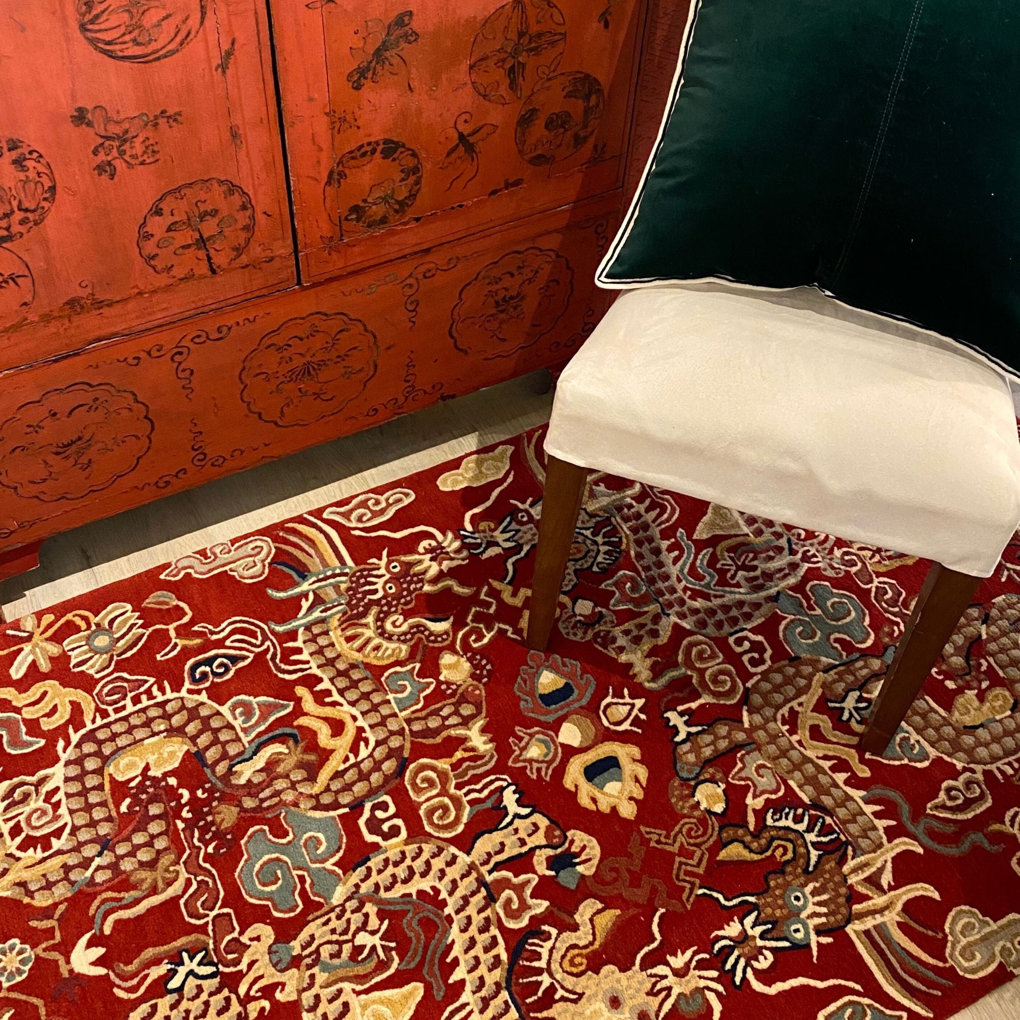 Hand Knotted Dragon Rug, part of the Rugs collection at Inside Living Singapore, photographed in natural light.