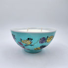 Botanical Gardens scented soy candle in a teal floral rice bowl, 11 cm diameter, 290 ml, three wicks