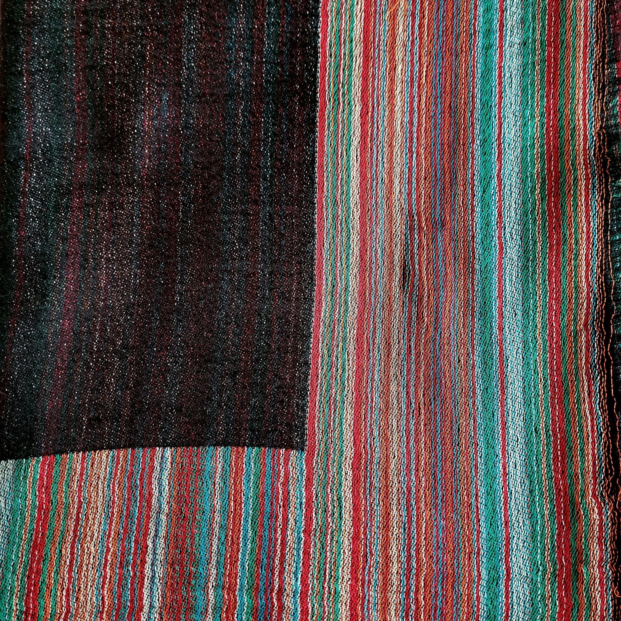 Silk and pashmina multi-striped shawl in charcoal, 105 x 210 cm, soft, lightweight and warm