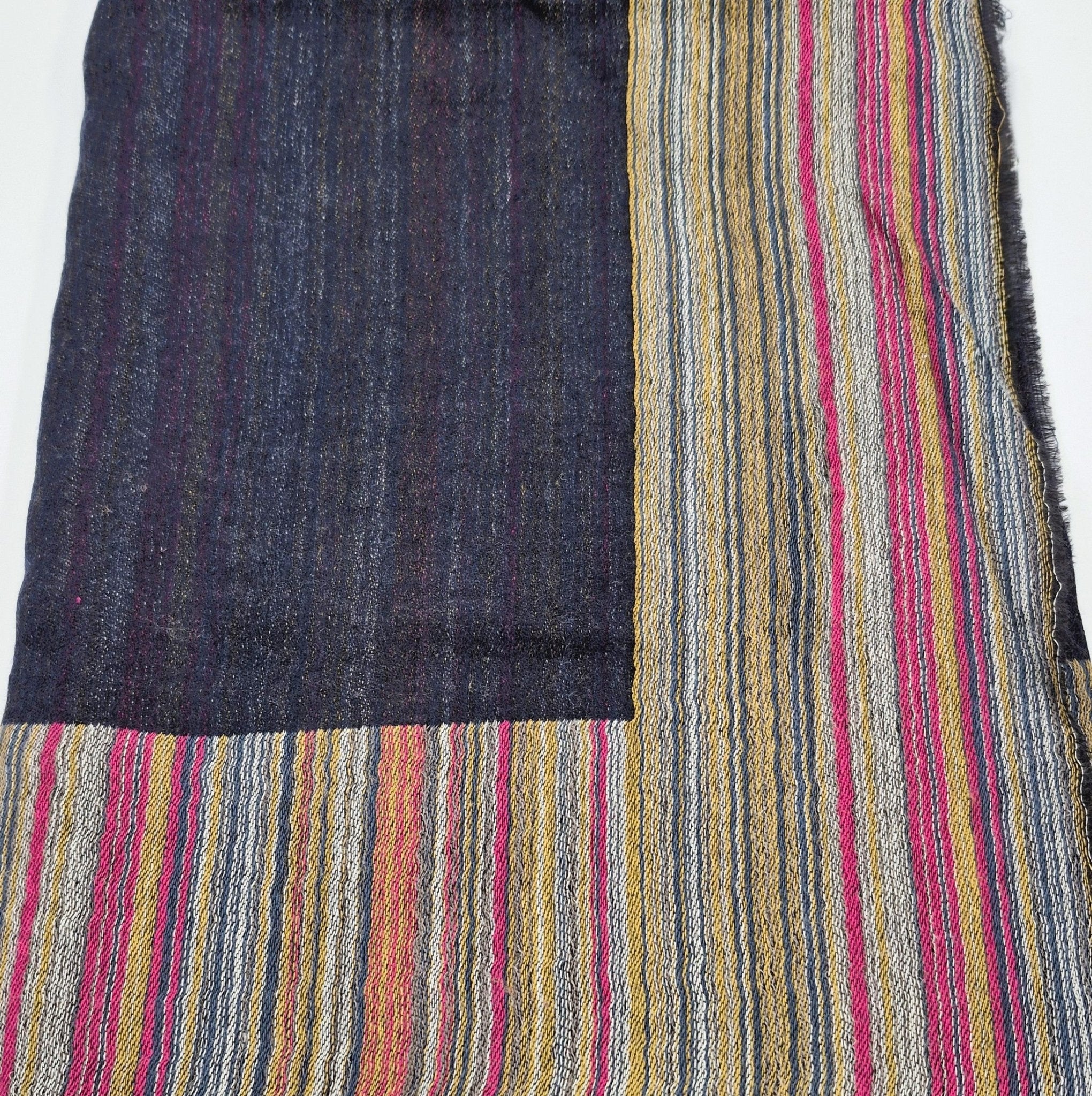 Silk and pashmina multi-striped shawl in ink, 105 x 210 cm, soft, lightweight and warm