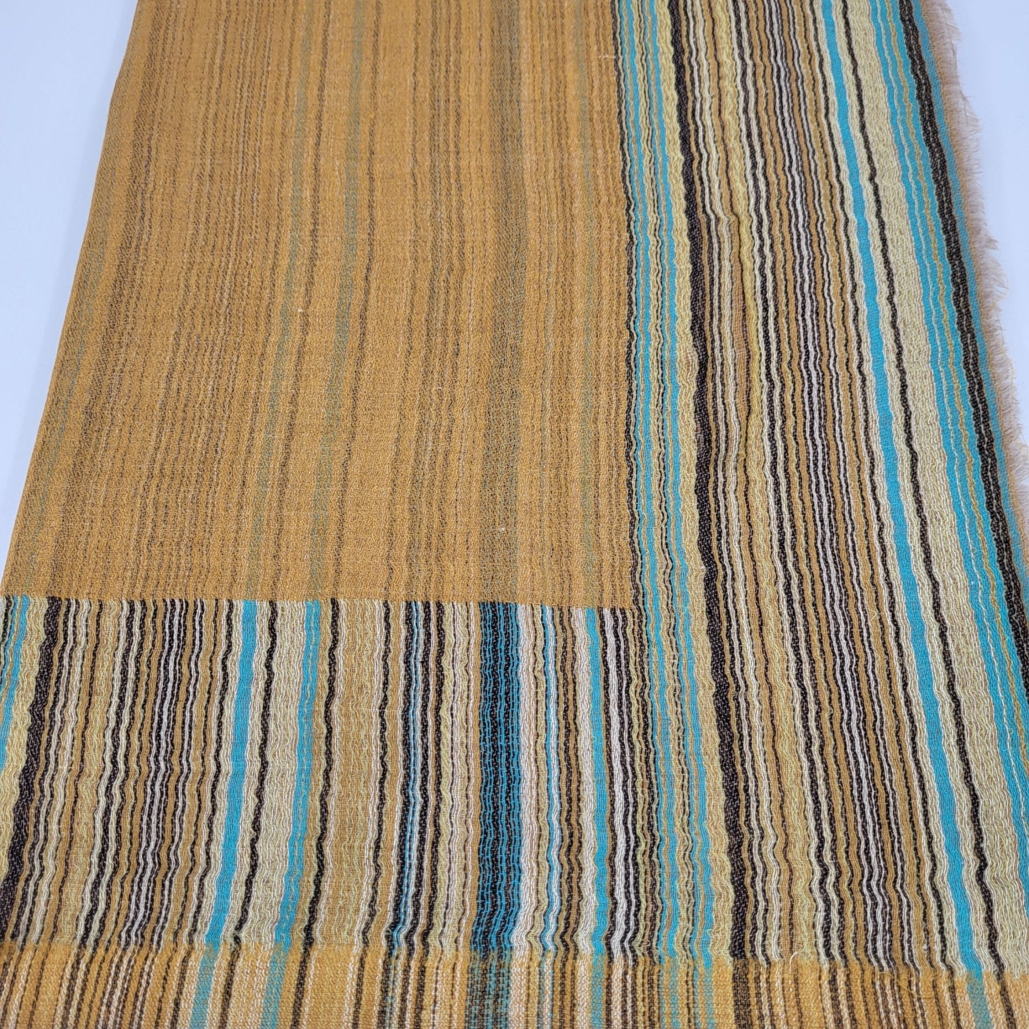 Silk and pashmina multi-striped shawl in mustard, 105 x 210 cm, soft, lightweight and warm