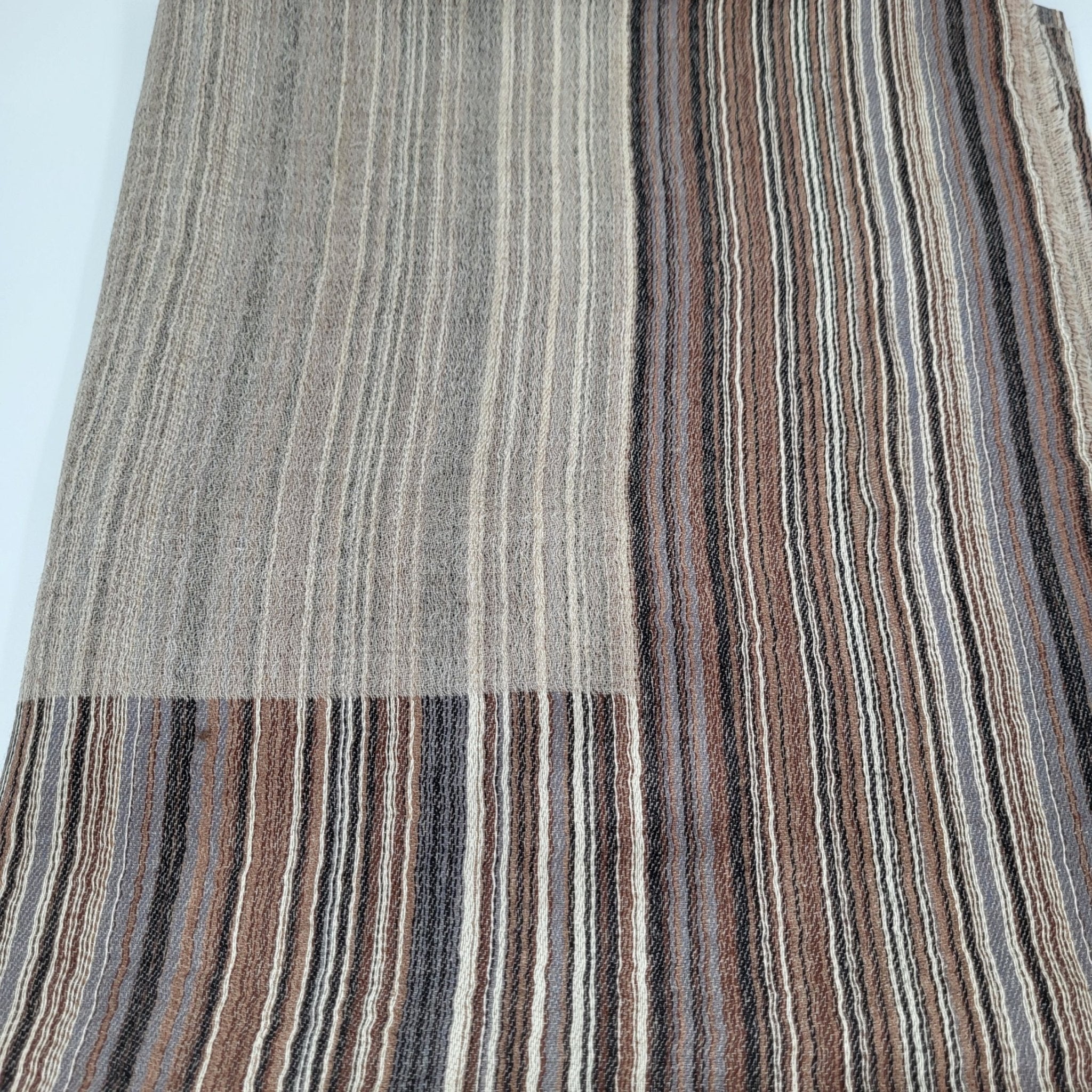 Silk and pashmina multi-striped shawl in cappuccino, 105 x 210 cm, soft, lightweight and warm