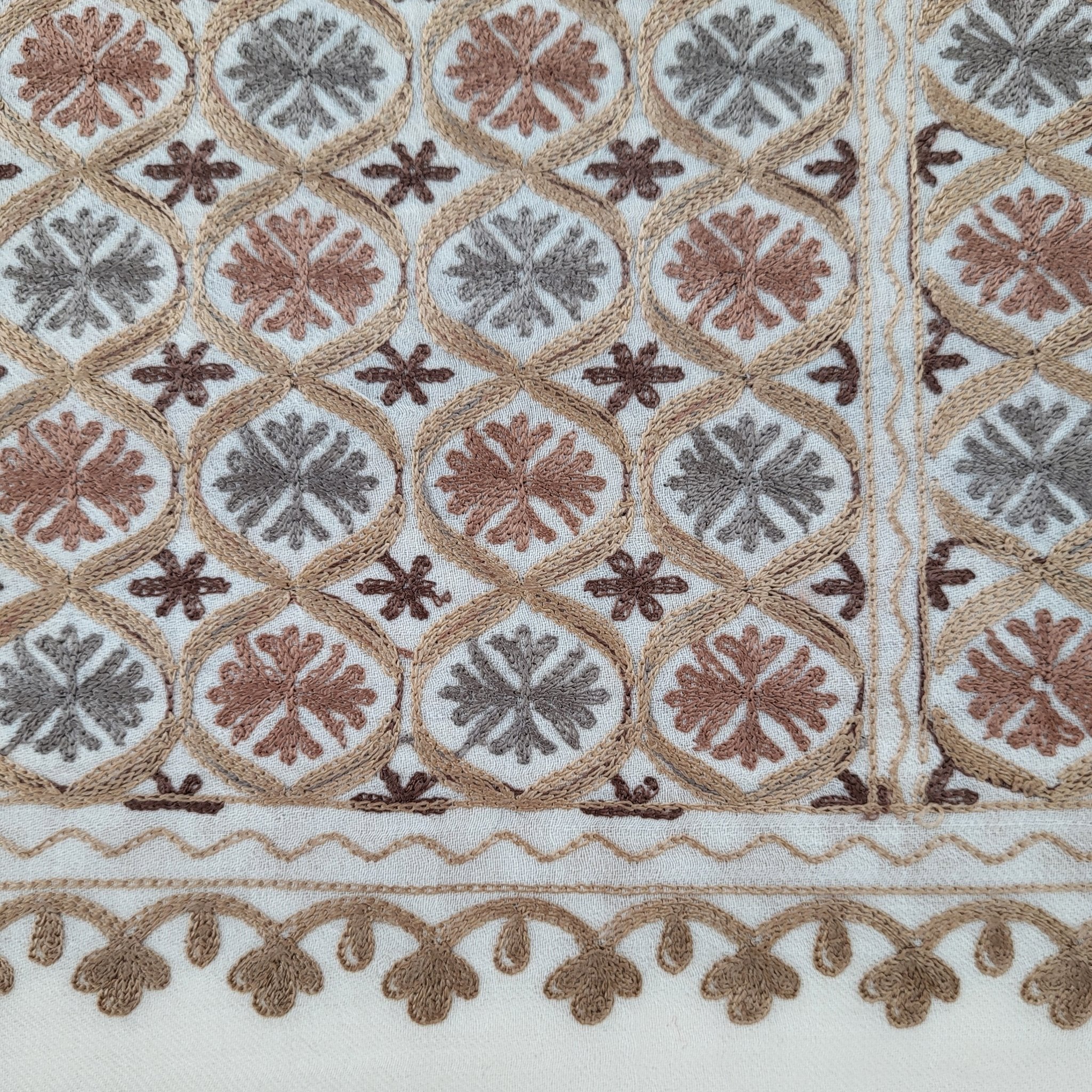 Embroidered Pashmina Small Circle from Inside Living Singapore. Shown showing texture and finish.
