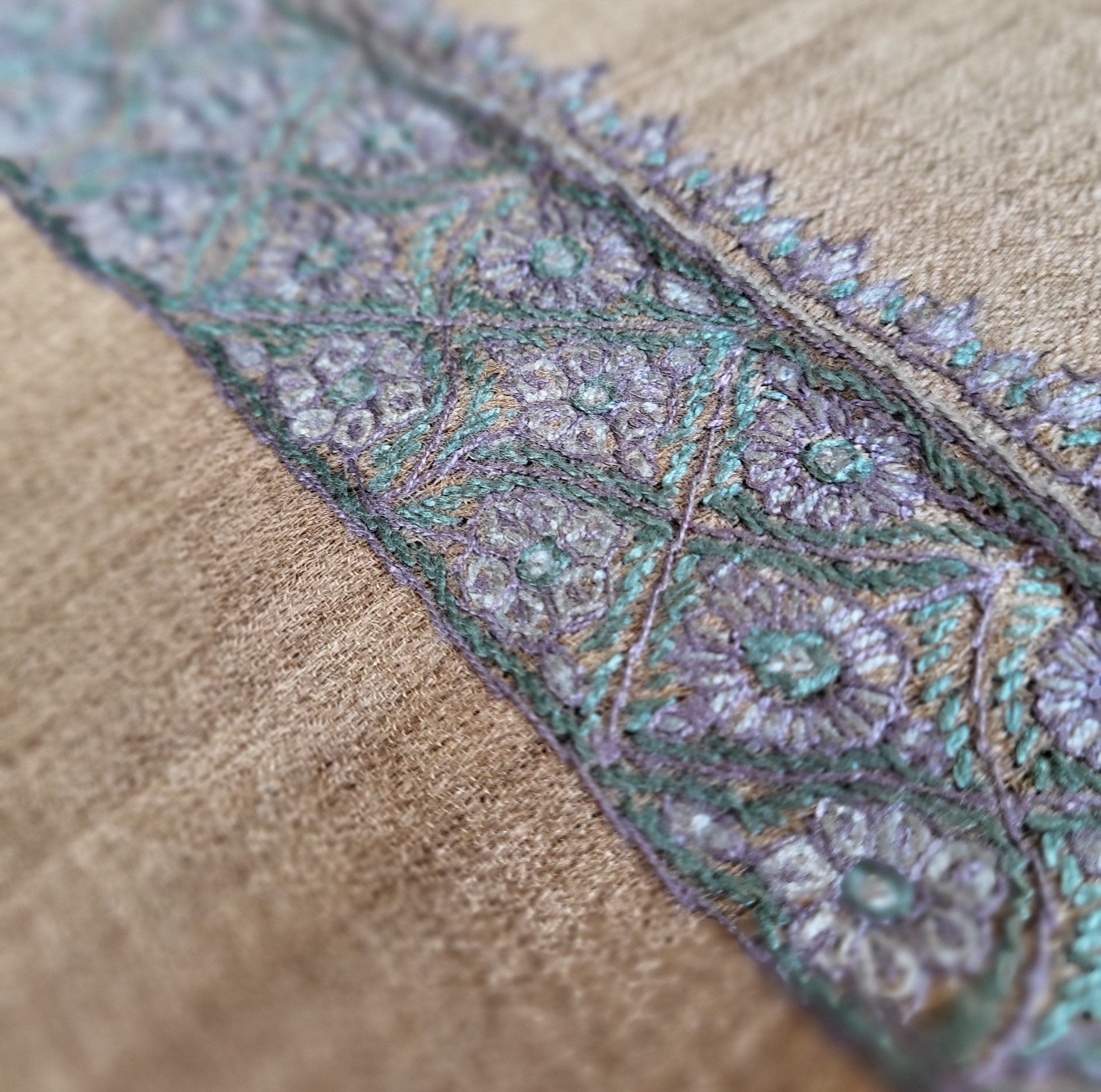 Pashmina with Hand Embroidered Border, detail view, from the Inside Living Singapore homeware collection.