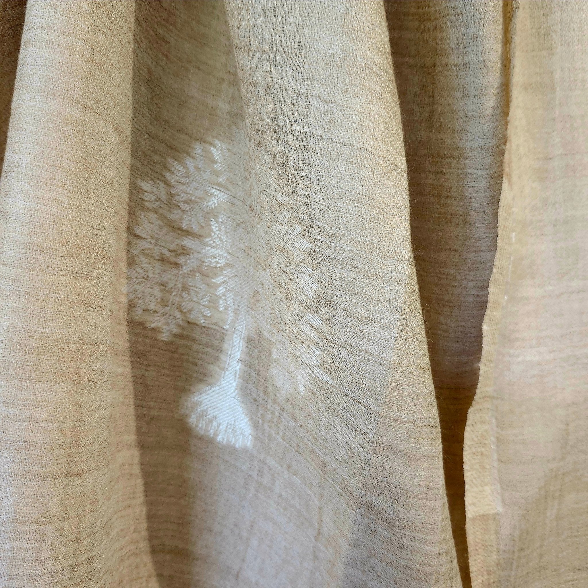 Embroidered pashmina shawl in 'Tree' design, soft handmade wrap scarf with fine hand embroidery, close-up view