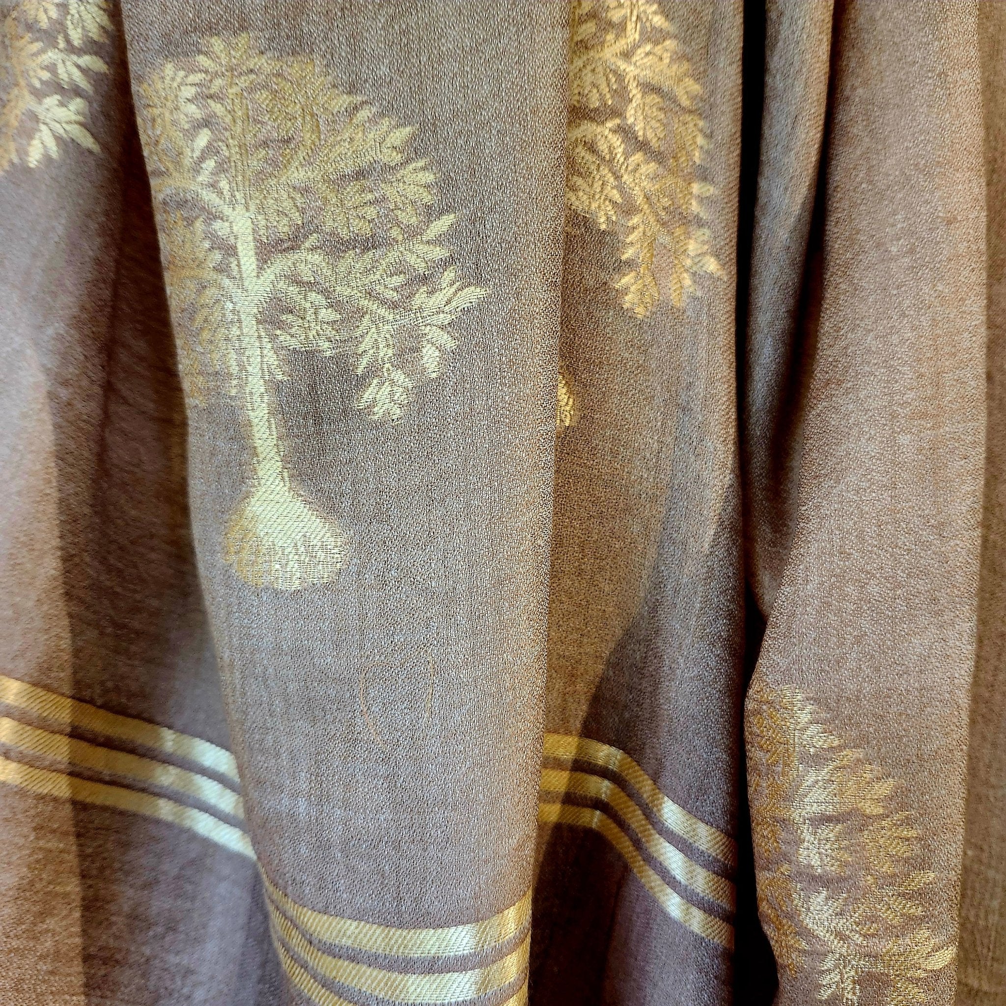 Embroidered pashmina shawl in 'Tree' design, soft handmade wrap scarf with fine hand embroidery, alternative view