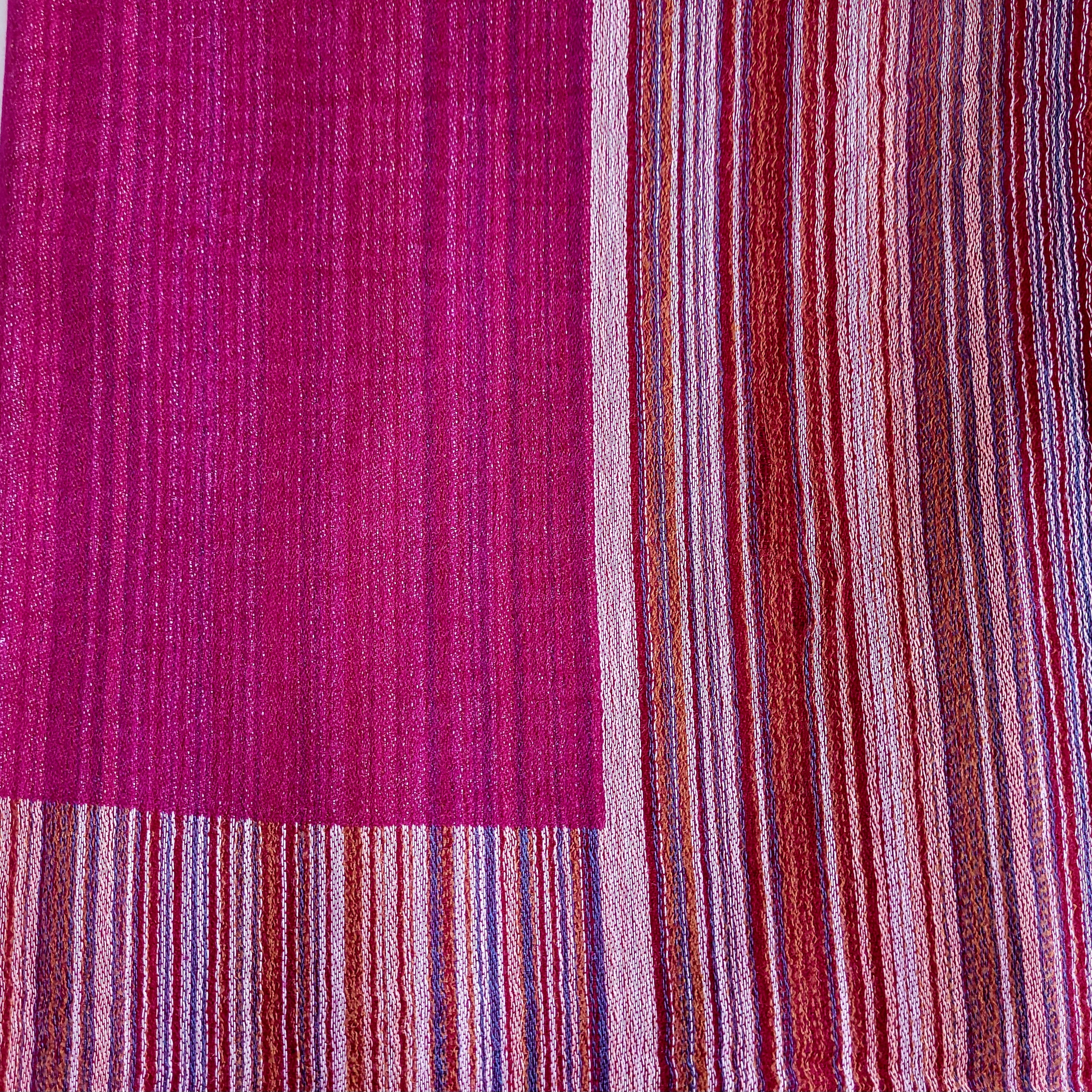 Multi Striped Pashmina Shawl, side view, from the Inside Living Singapore homeware collection.