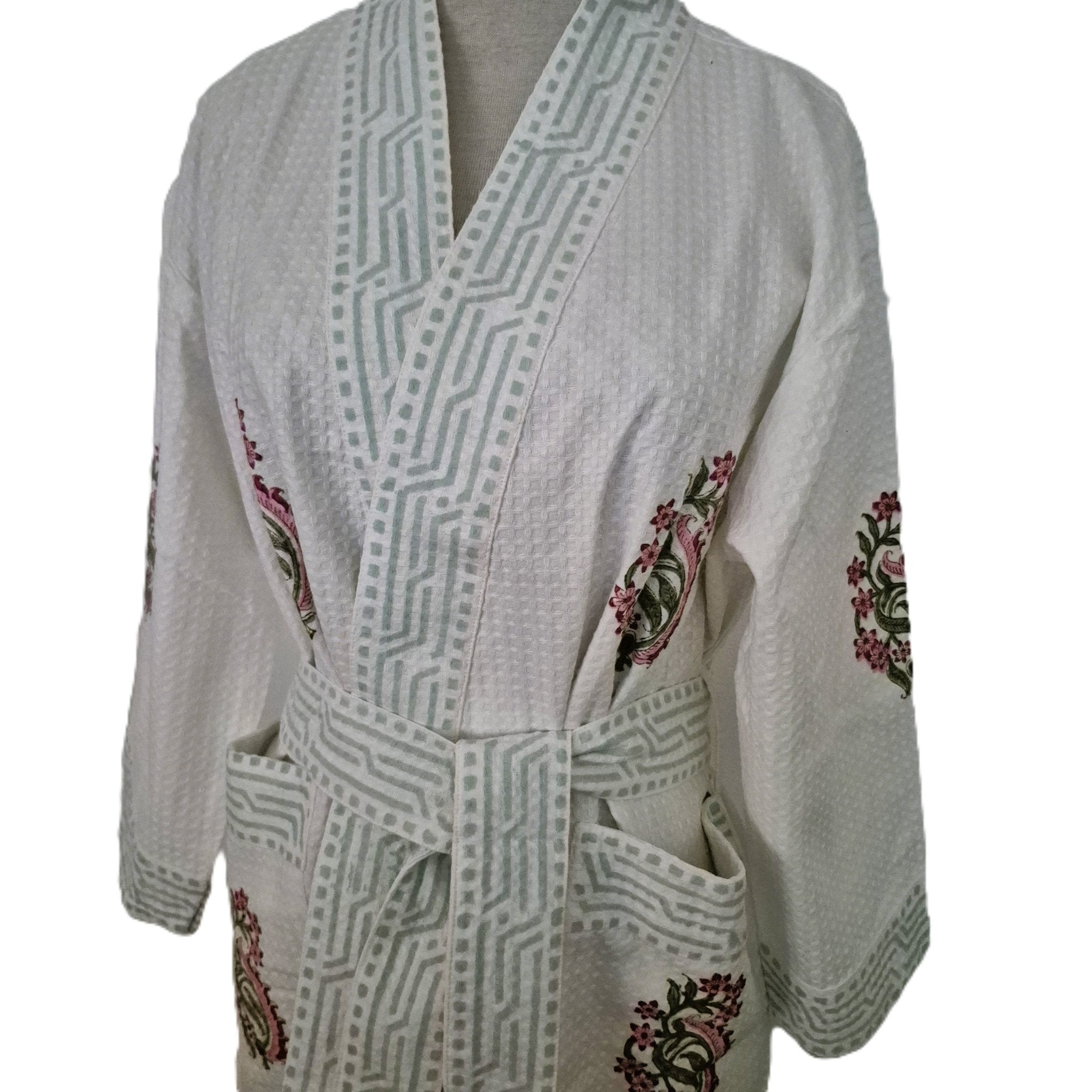 Block Print Waffle Bathrobe, shown in context, from the Inside Living Singapore homeware collection.