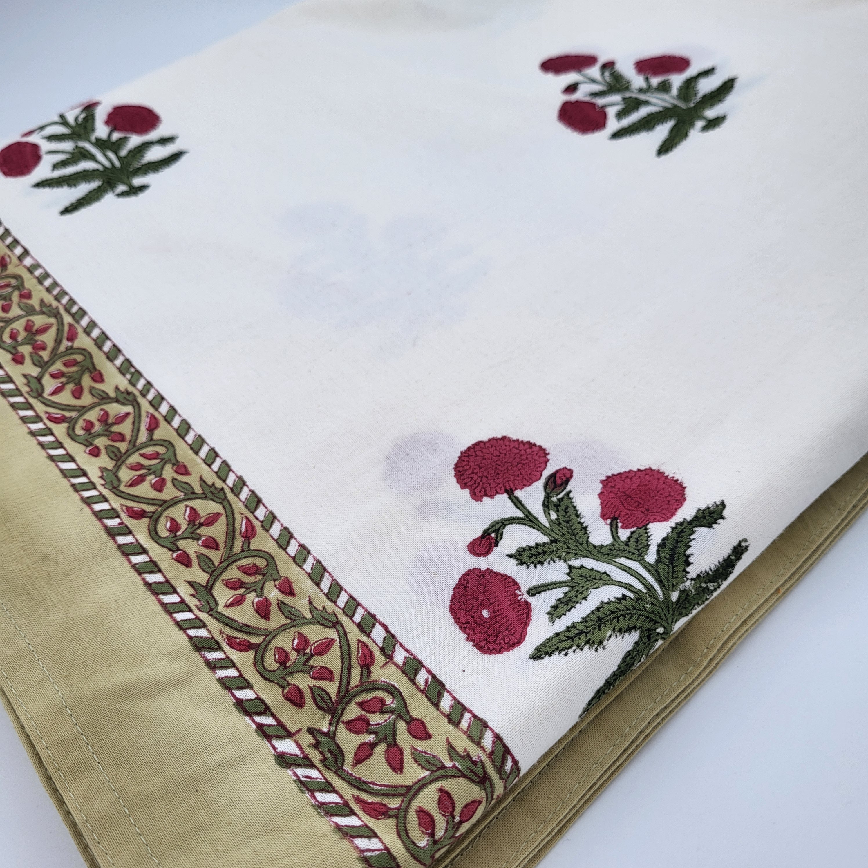 Block Print Tablecloth Poppy: block-printed cotton tablecloth for dining table styling, from Inside Living Singapore.