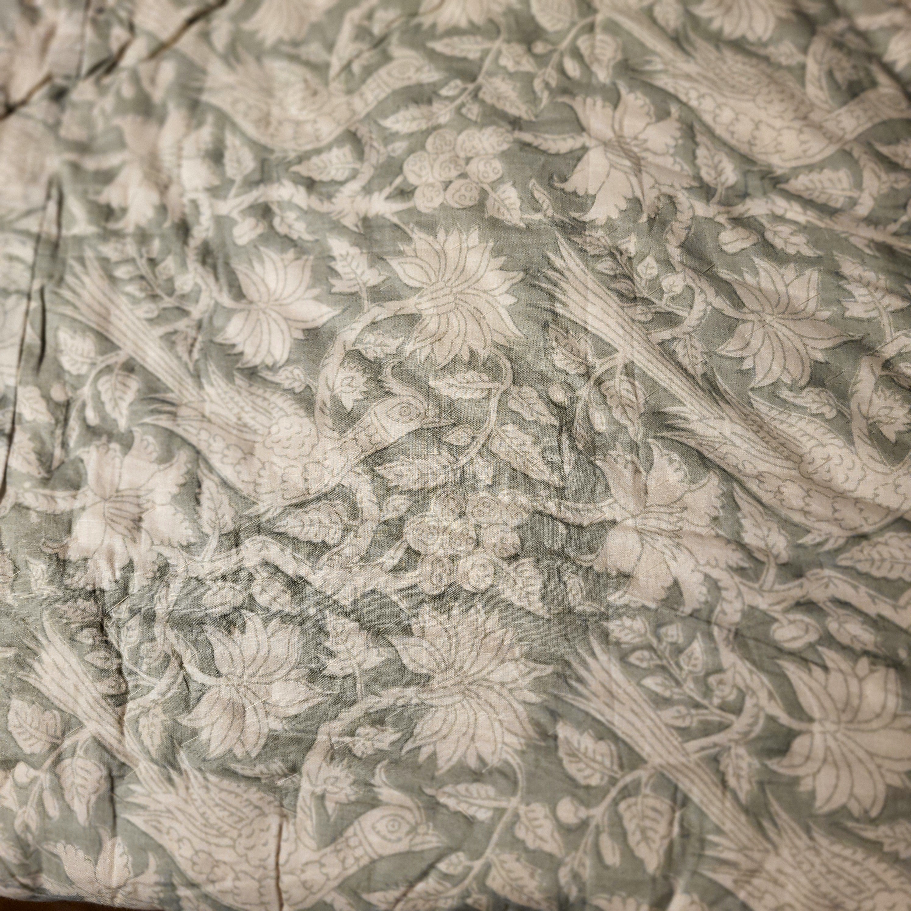 Reversible handmade block print cotton quilt in bold Indian prints, king size 270 x 270 cm