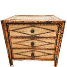Colonial-style cane and tortoiseshell bamboo chest of three drawers with carved handles, 61 x 43 x 62 cm