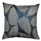 Black silk cushion cover with birch leaves hand-embroidered in grey and gold, 45 x 45cm, inner not included