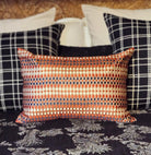Embroidered Cushion Diamond Red & Gold, decorative cushion cover at Inside Living Singapore. Detail view.
