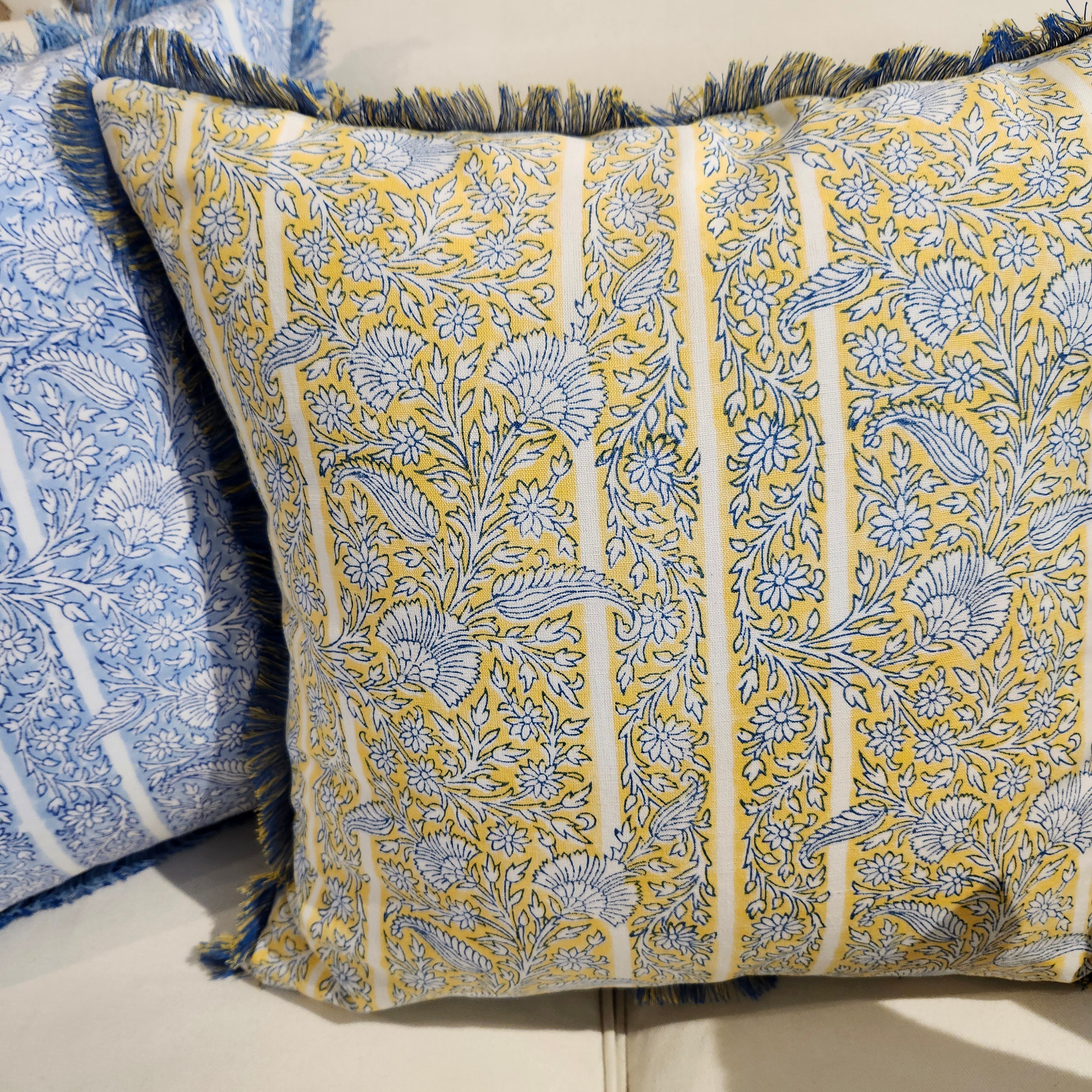 Block Print Cushion 'Gazal', decorative cushion cover at Inside Living Singapore. Close-up.