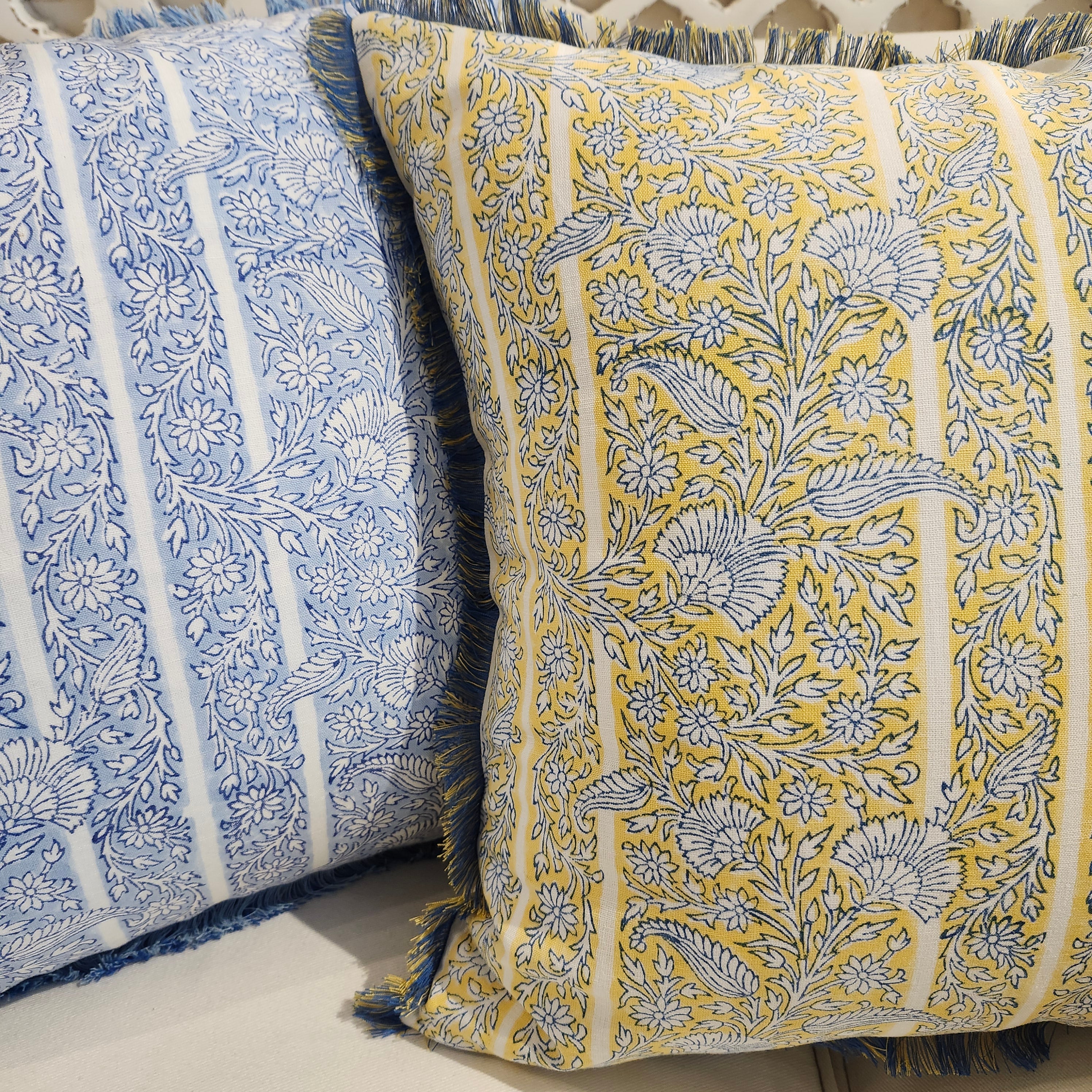 Block Print Cushion 'Gazal', decorative cushion cover at Inside Living Singapore. Front view.
