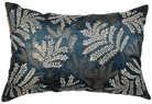 Silk cushion cover hand-embroidered with Khejri leaf fronds in grey, blue and gold, 30 x 45cm, inner not included