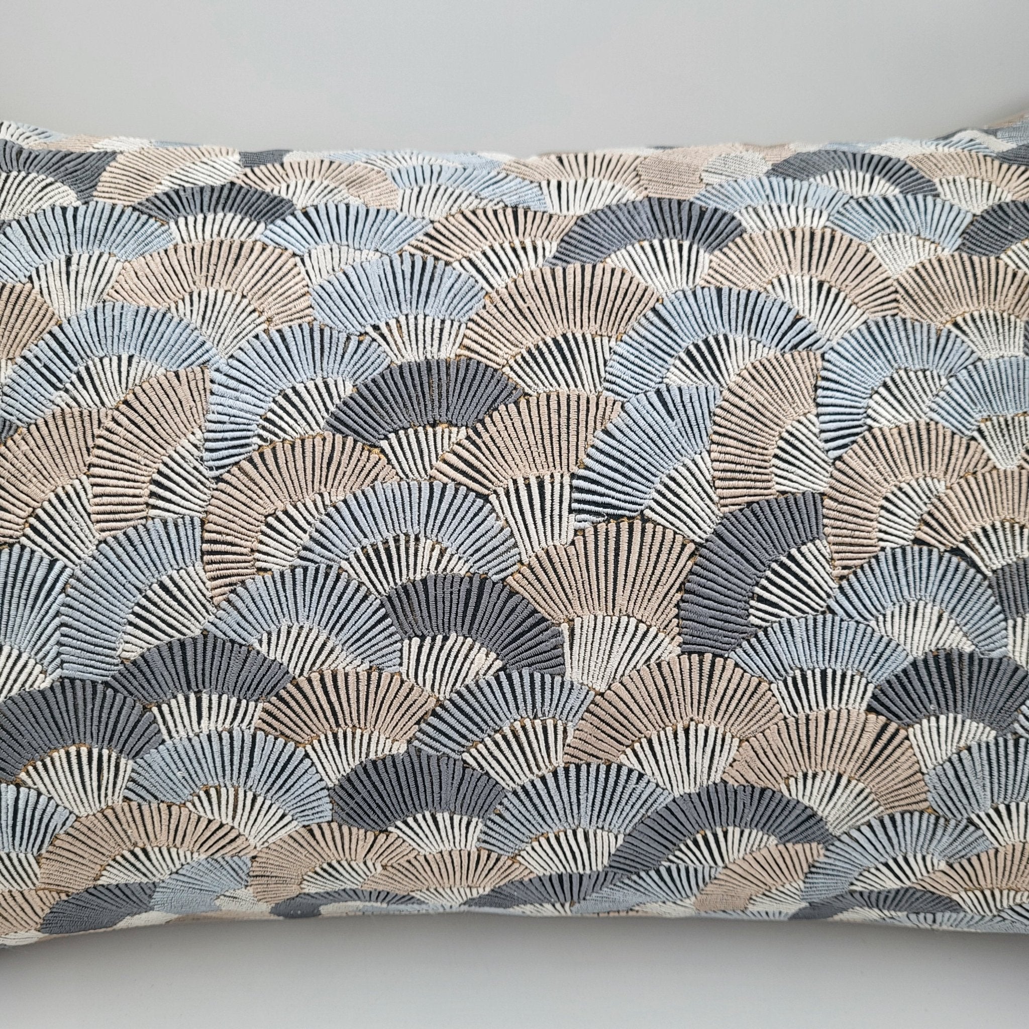 Embroidered Cushion Fans, decorative cushion cover at Inside Living Singapore. Front view.