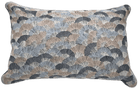 Black silk cushion cover hand-embroidered with a fan pattern in grey and taupe, 30 x 46cm, inner not included