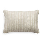 Natural cotton linen cushion cover with white embroidered floral stripes, piped edge, 30 x 46cm