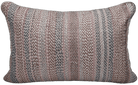 Silk cushion cover hand-embroidered with stripes in shell pink, grey and brown, piped edges, 30 x 46cm
