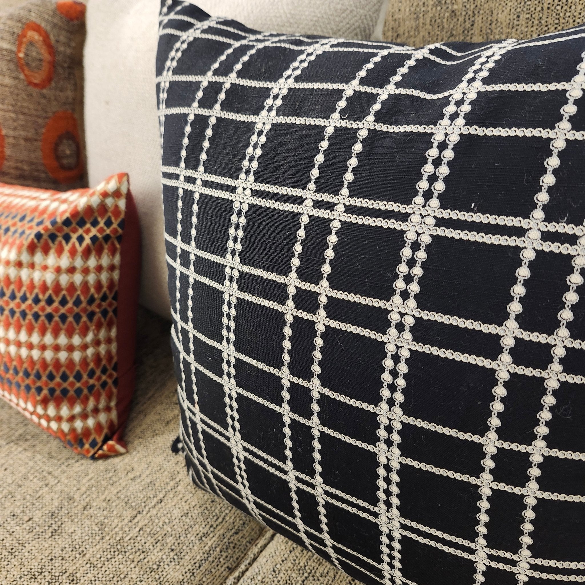 Cushion Cover 'Plaid', decorative cushion cover at Inside Living Singapore. Detail view.