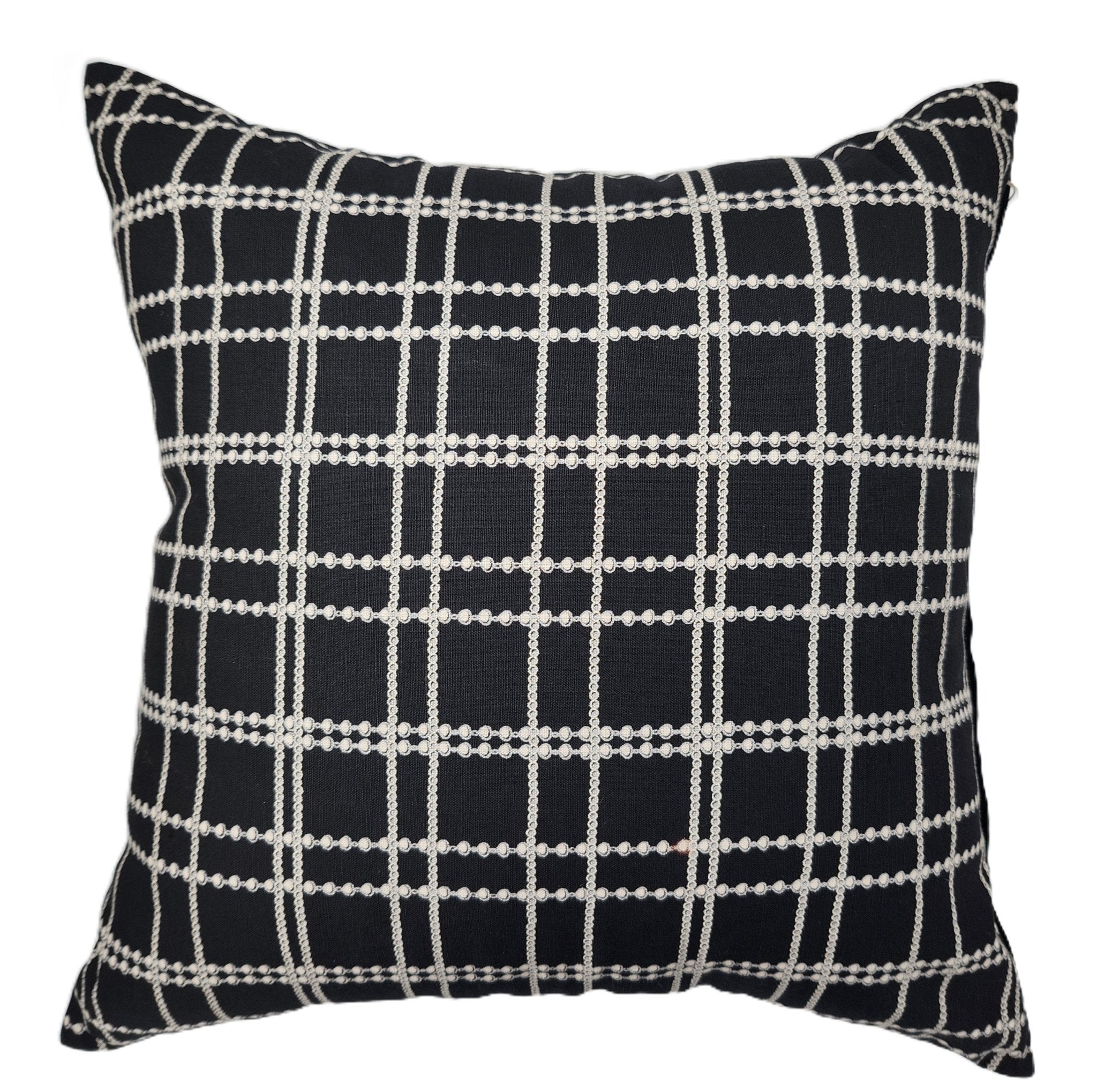 Hand-dyed cotton linen cushion cover in a black, grey and white plaid pattern, 46 x 46cm, inner not included