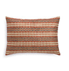 Silk cushion cover hand-embroidered with a diamond design in red and gold with black accents, 30 x 46cm