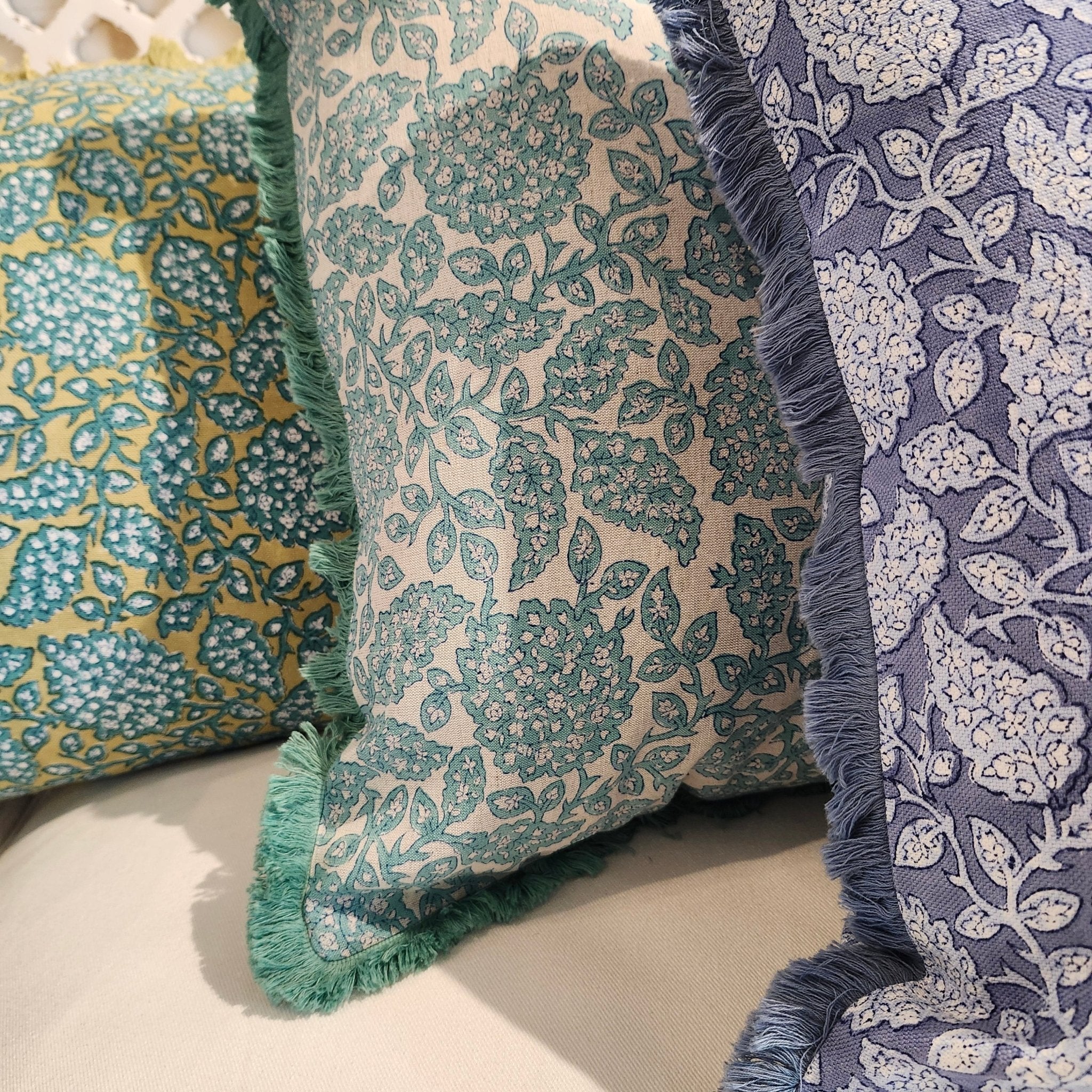 Block Print Cushion 'Shahnaz', decorative cushion cover at Inside Living Singapore. Front view.