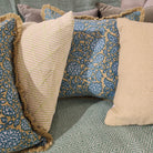 Block Print Cushion 'Shahnaz', decorative cushion cover at Inside Living Singapore. Styled view.