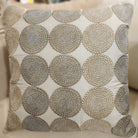 Embroidered Cushion Silk Circles, decorative cushion cover at Inside Living Singapore. Front view.