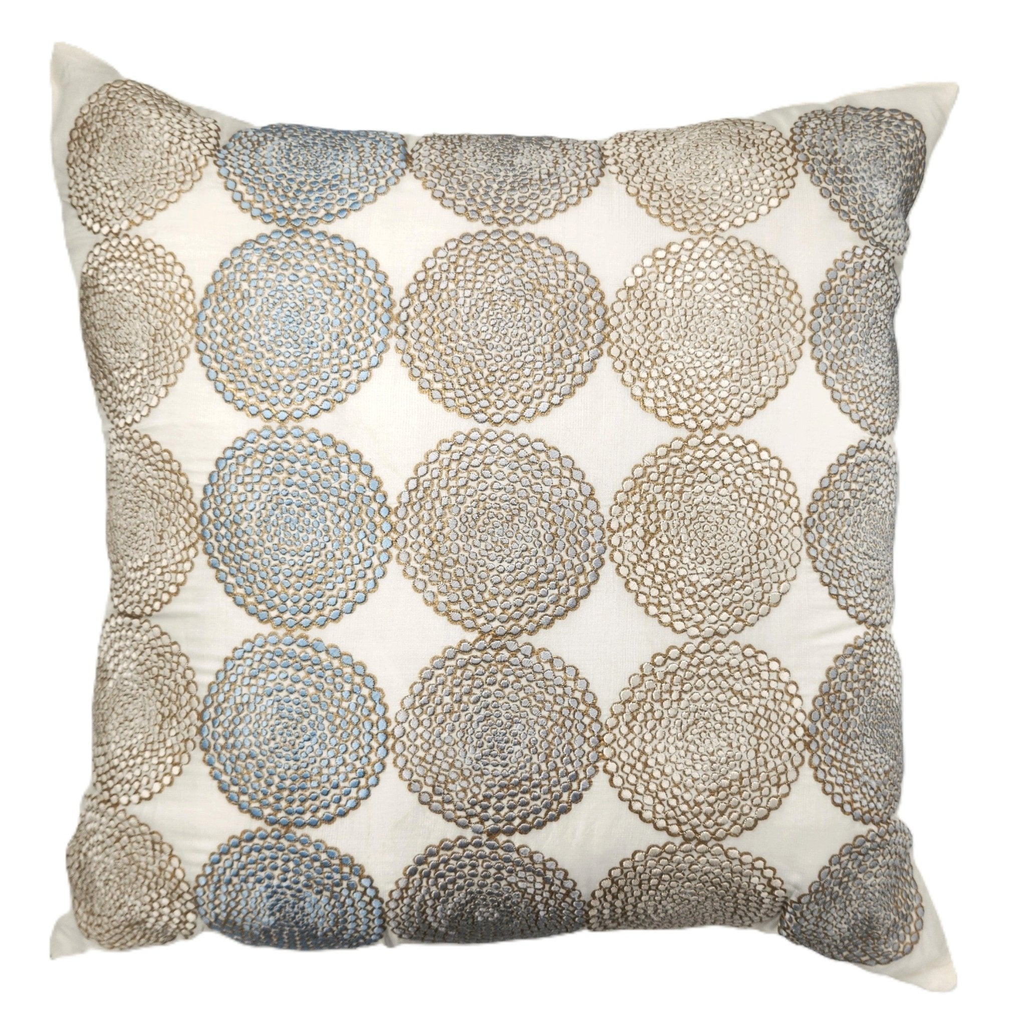 Silk cushion cover hand-embroidered in beige, gold, cream, silver and grey, 45 x 45cm, inner not included
