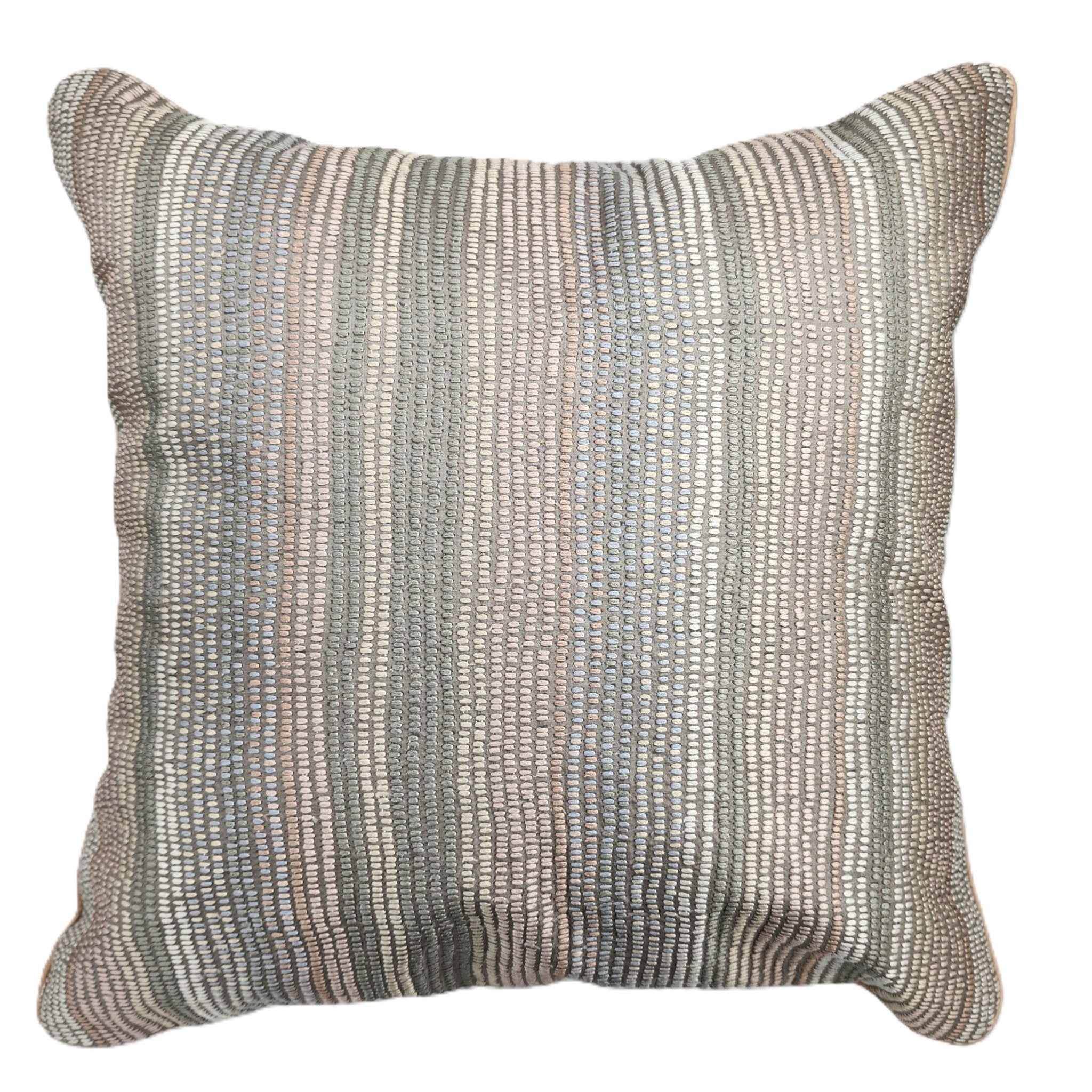 Silk cushion cover hand-embroidered with stripes in cream, beige, grey and pink, 46 x 46cm, inner not included