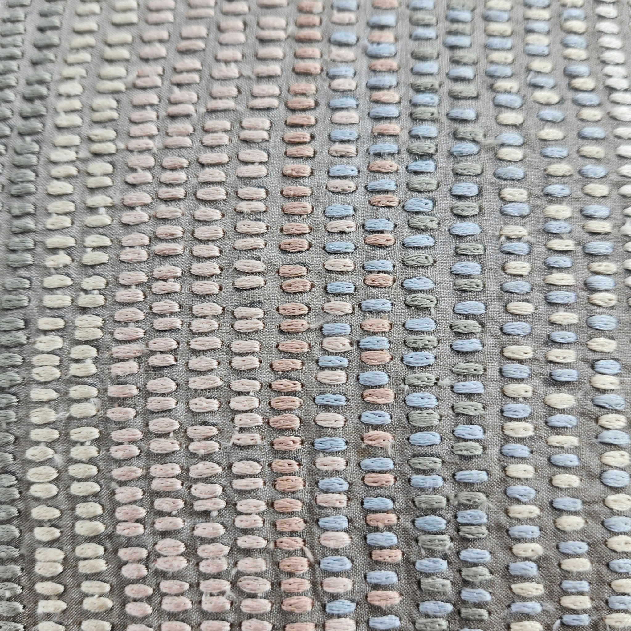 Embroidered Cushion Tinka Pale Pink & Grey, decorative cushion cover at Inside Living Singapore. Side view.