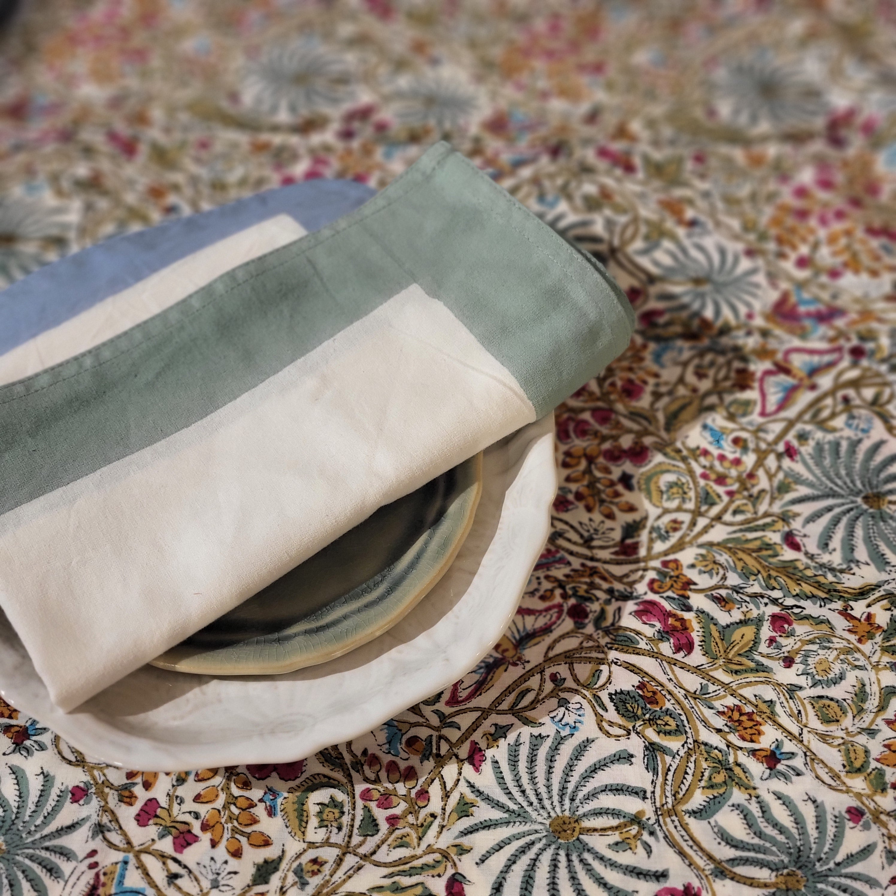 Block Print Tablecloth Rainforest Multi, from Inside Living Singapore. Alternative angle.