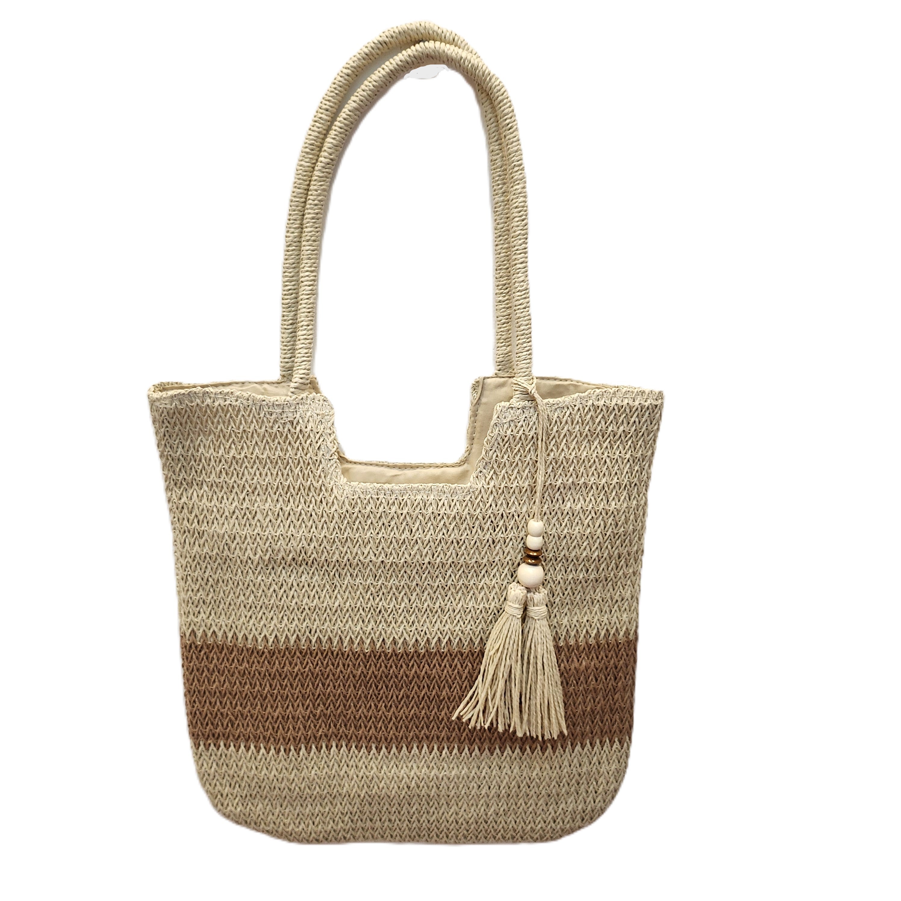 Raphia Beach Bag Tassel and Stripe shown from another angle, accessories at Inside Living Singapore.