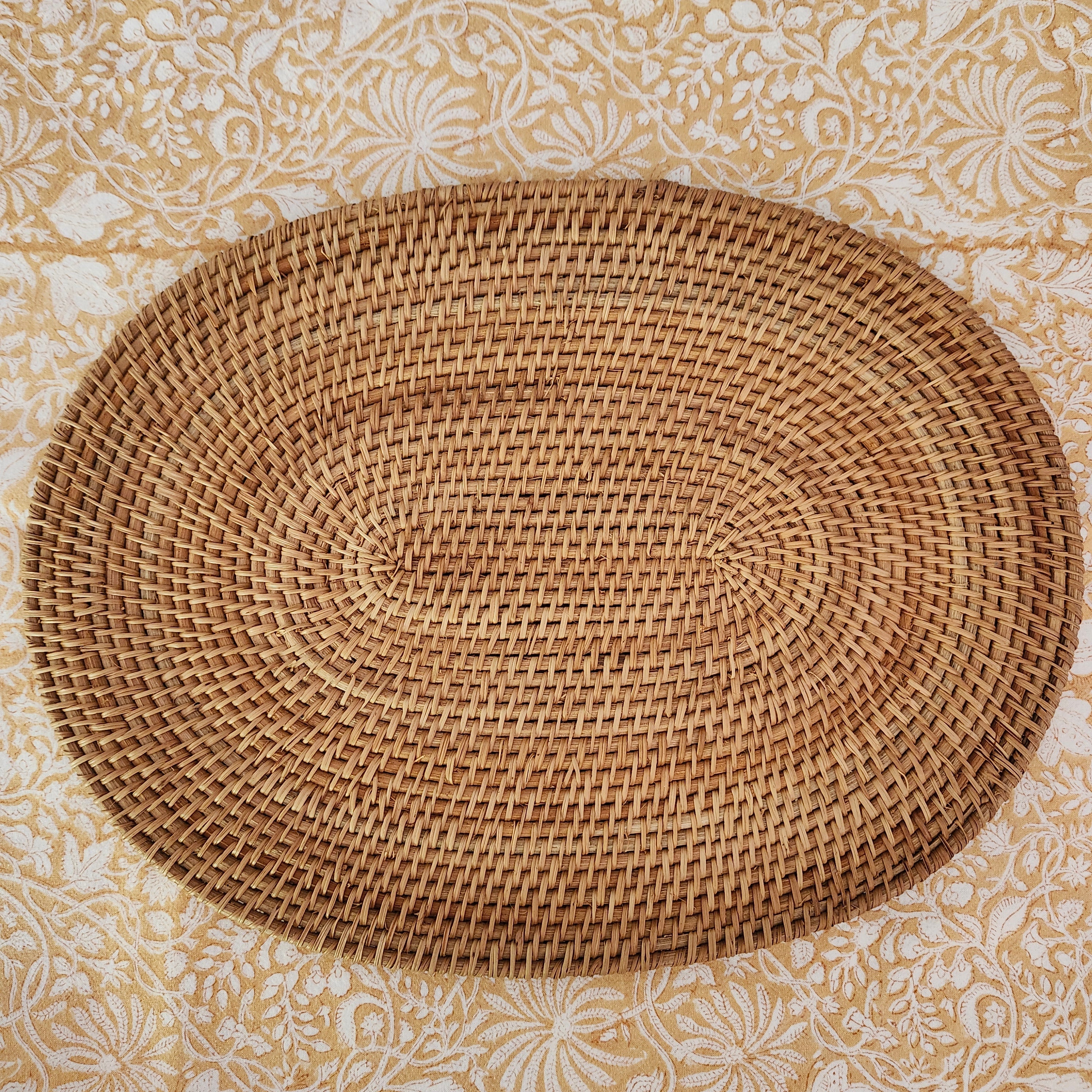 Oval handwoven natural rattan placemat, lightweight table mat for everyday and special dining, alternative view