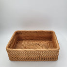 Rectangular handwoven natural rattan basket for home storage of throws, toys and household items, alternative view