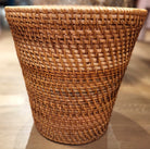 Handcrafted natural rattan wastepaper basket, 27 cm high and 26 cm in diameter, made in Vietnam