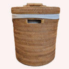 Handwoven natural rattan laundry basket with lid, large storage hamper for clothes and household linen